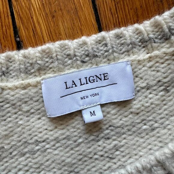 La Ligne New York Chunky Knit Crew Neck Oversized Sweater Women Medium Cream Gre - Picture 3 of 8